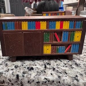 Vintage Wooden Bookshelf Music Box cigarette dispenser 1950-1960s